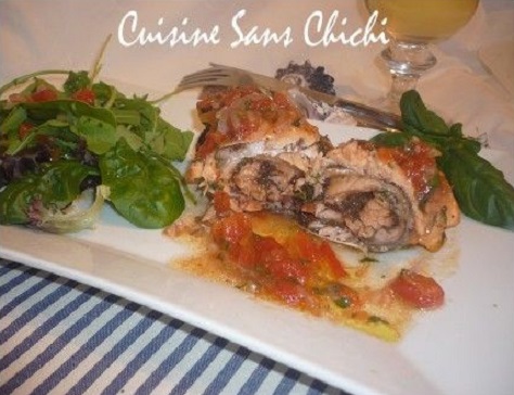Roti de saumon a la tapenade d olives noires et sa sauce vierge